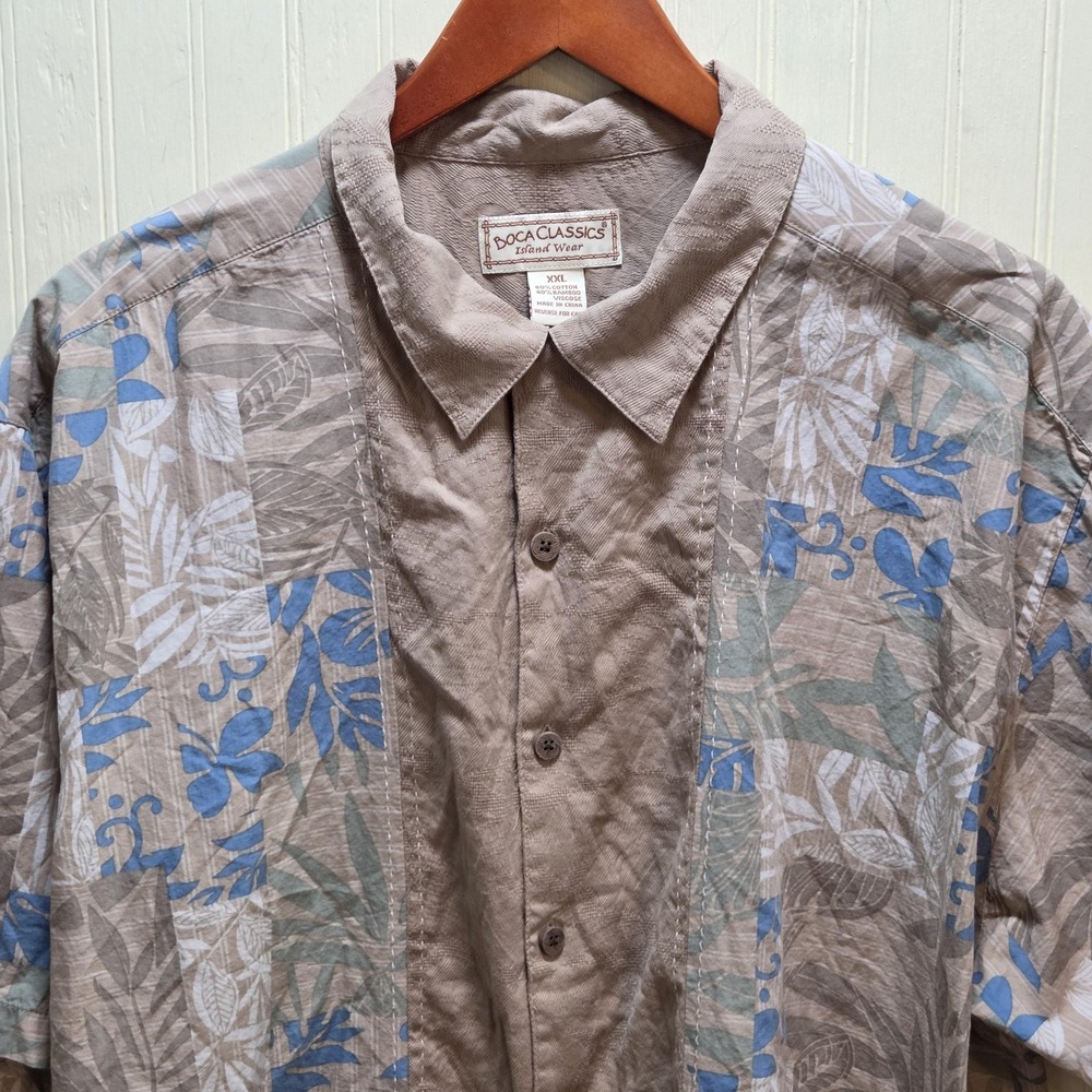 Boca Classics Shirt Mens 2XL Beige Floral Short Sleeve Button Up Hawaiian Casual